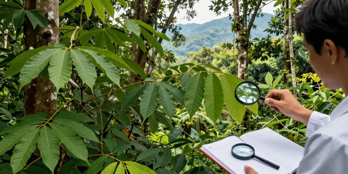 Green Borneo Kratom leaves in a tropical setting for wellness exploration.