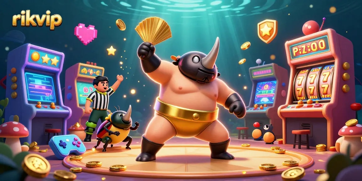 Experience thrilling gameplay at rikvip with a vibrant casino scene featuring a beetle sumo champion.