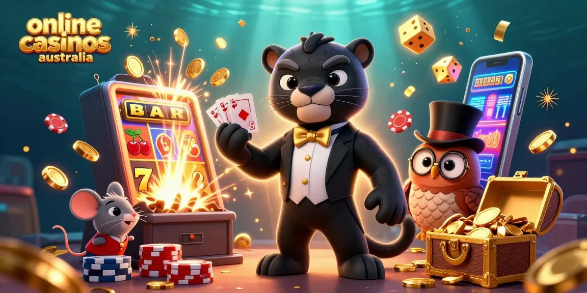 Engage with top online casinos Australia featuring lively characters in a vibrant casino scene.