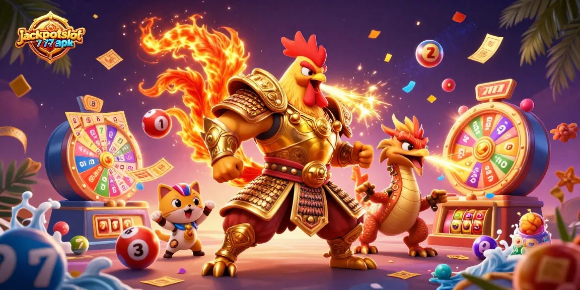 Experience jackpotslot777apk with vibrant lottery elements and dynamic characters in an energetic casino scene.