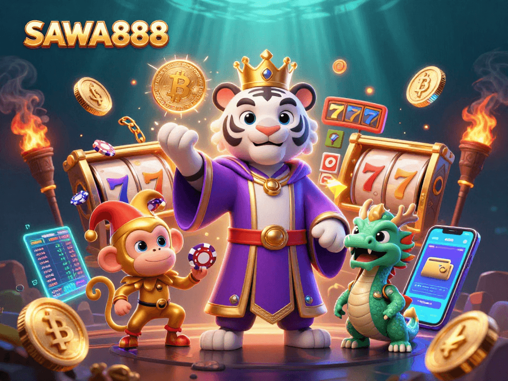 Experience the exciting world of SAWA888 with engaging slot games and vibrant casino visuals.