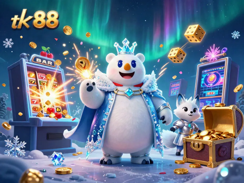 Experience thrilling jackpots with tk 88 and vibrant casino game elements, showcasing a dynamic 3D scene.