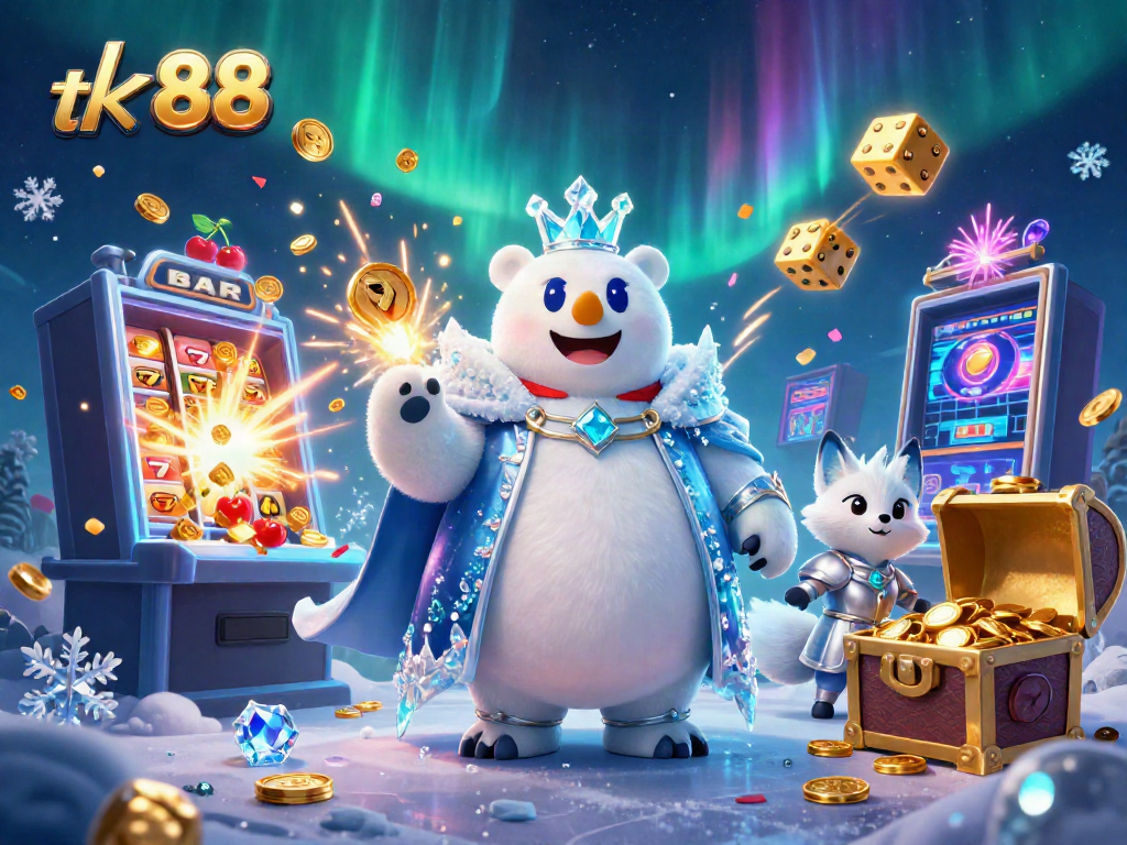 Experience thrilling jackpots with tk 88 and vibrant casino game elements, showcasing a dynamic 3D scene.