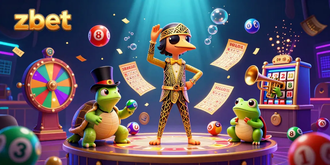 Experience thrilling gaming action at zbet with dazzling colors and lively characters in an animated casino scene.