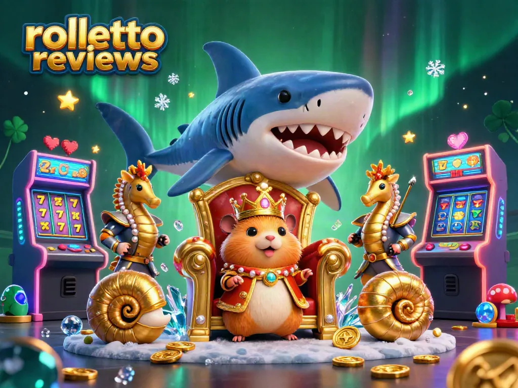 Engage with rolletto reviews amid vibrant casino elements, featuring a hamster king and royal guards.