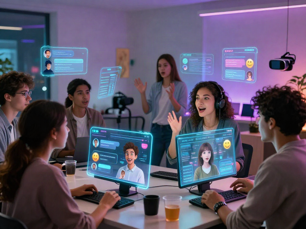 Engaging AI porn chat avatars interacting in a vibrant digital space.