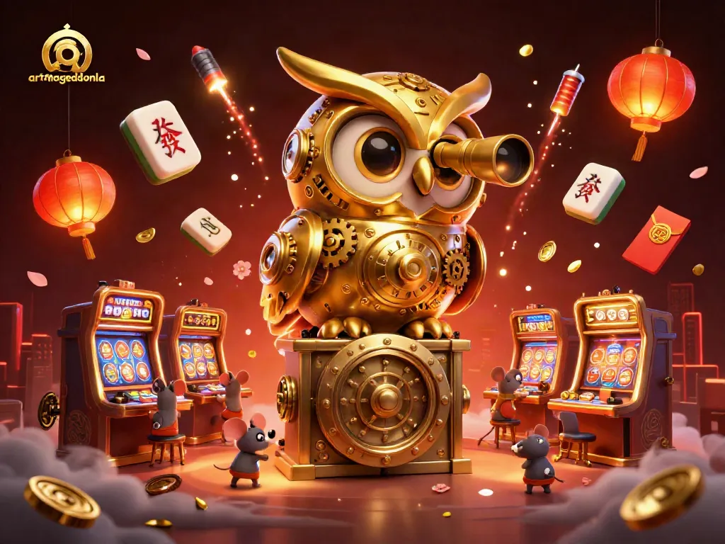 Experience the excitement at artmageddonla with a vibrant casino scene featuring unique characters and game elements.