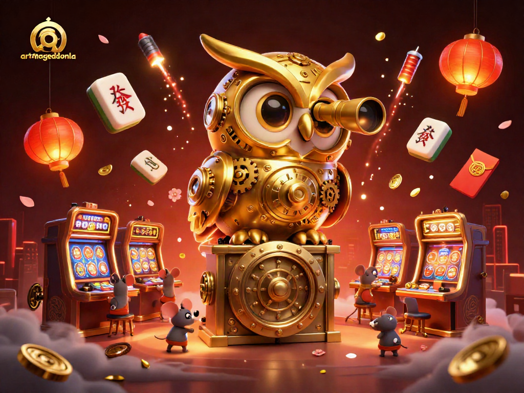 Experience the excitement at artmageddonla with a vibrant casino scene featuring unique characters and game elements.