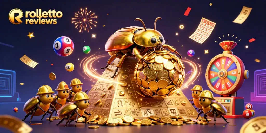 Experience rolletto reviews through thrilling lottery balls and golden casino surprises in a vibrant scene.