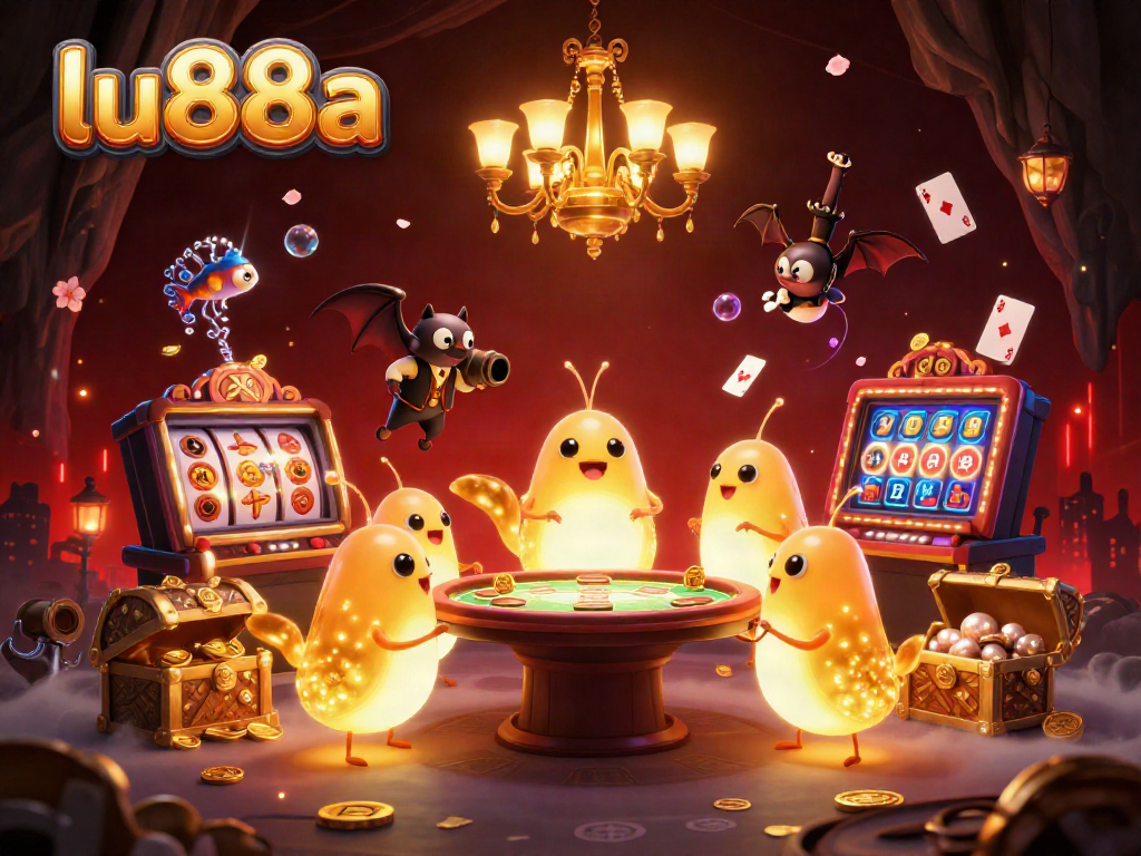 Experience thrilling gaming moments at lu88a's vibrant cave casino with dynamic glowworm characters.
