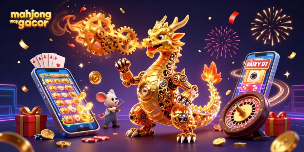 Experience mahjong ways gacor with a vibrant 3D illustration of immersive gaming elements.