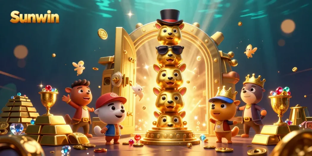 Win big at Sunwin with vibrant casino elements in a magical 3D scene.
