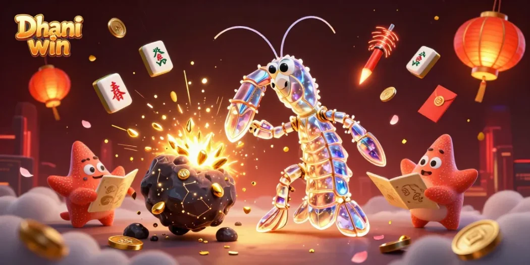 Dhani win showcases exciting games with dazzling rewards and dynamic action in this vibrant illustration.