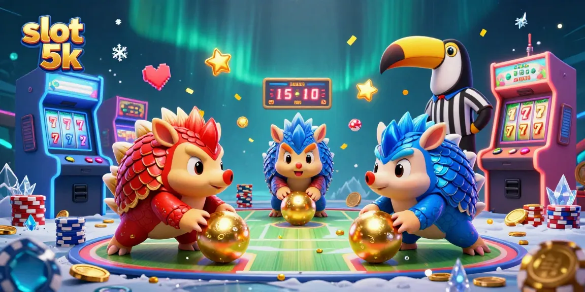 Spin to win at slot 5k with colorful arcade elements and competitive pangolins.