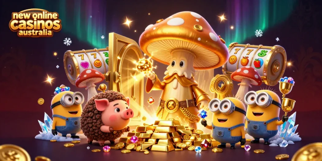 Experience the excitement of new online casinos Australia with golden magic and vibrant casino elements.